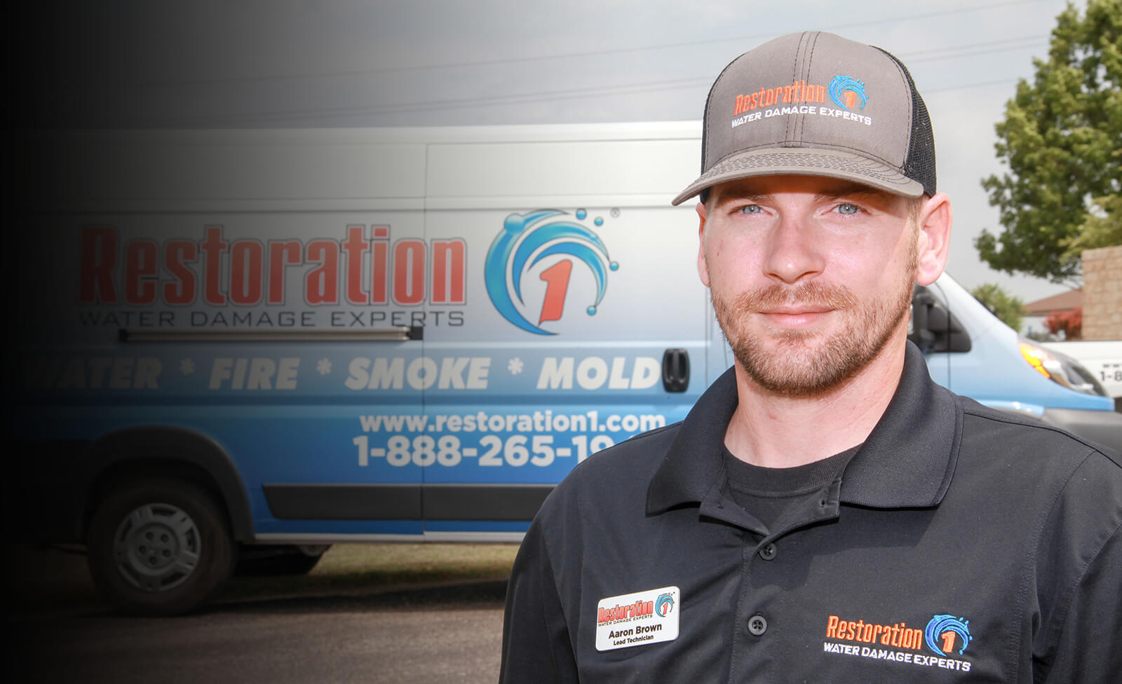 Restoration franchise restoration 1 technician in front of truck